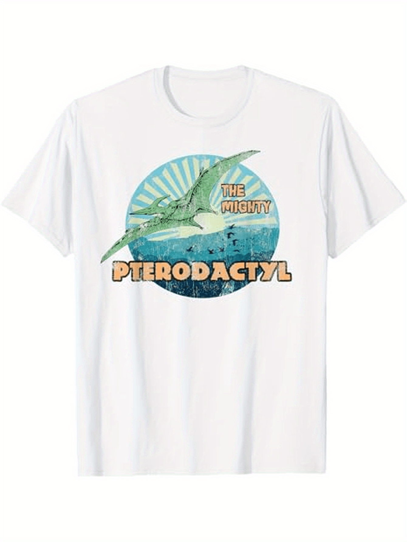Men's Graphic T-Shirt The Point With Rising Sun Over Water Featuring Pterodactyl