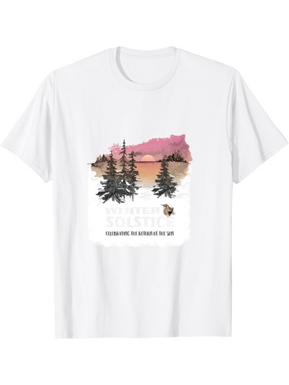 Men's Graphic T-Shirt Exploring The Sunset Sky With Pine Trees During Evening