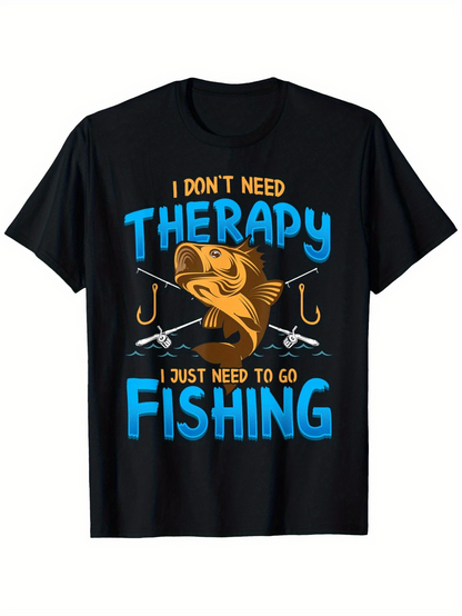 Men's Graphic T-Shirt I Dont Need Therapy Golden Fish Leaping Among Fishing Rods
