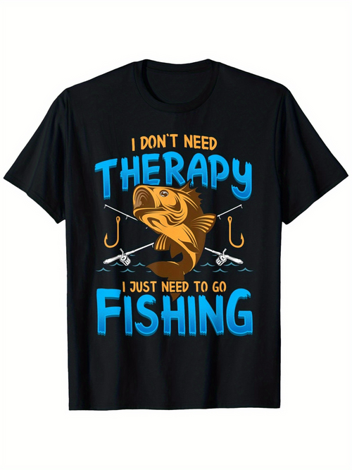 Men's Graphic T-Shirt I Dont Need Therapy Golden Fish Leaping Among Fishing Rods