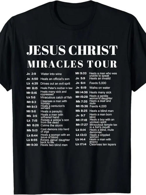 Men's Graphic T-Shirt Jesus Christ Miracles Tour Bible Verse References With Bold Text T Shirt