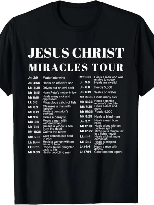 Men's Graphic T-Shirt Jesus Christ Miracles Tour Bible Verse References With Bold Text T Shirt