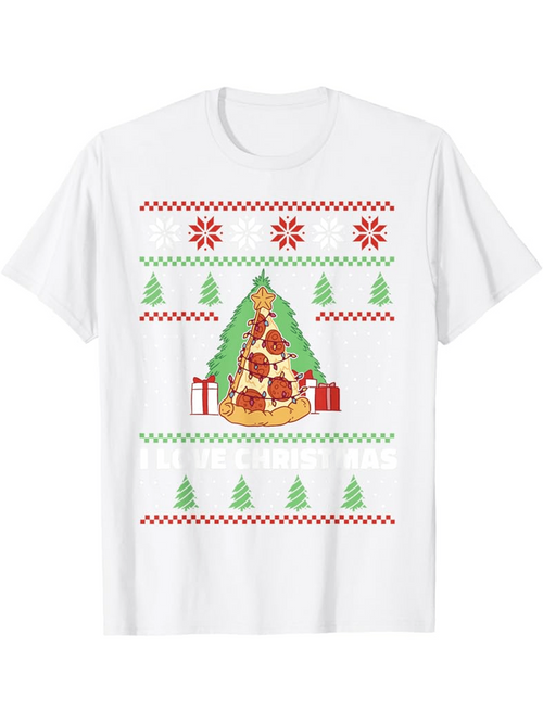 Men's Graphic T-Shirt Festive Holiday Patterns With Santa Gifts Under Christmas Tree