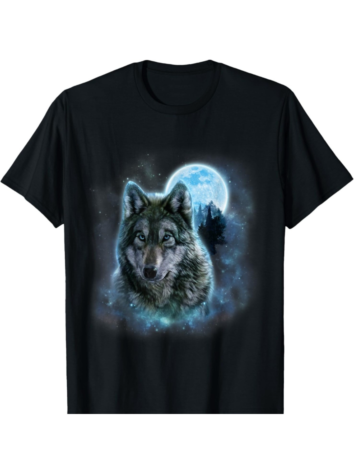 Men's Graphic T-Shirt Mystical Night With Glowing Full Moon And Luminous Mist Wolf