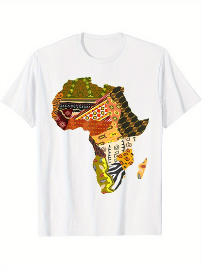 Men's Graphic T-Shirt Colorful Patterned Motifs With Traditional Textures Over Africa Map