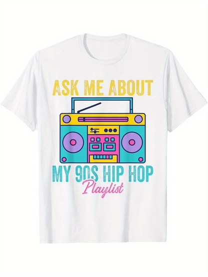 Men's Graphic T-Shirt Ask Me About Vibrant Neon Colors With Boombox And Retro Cassette Tape