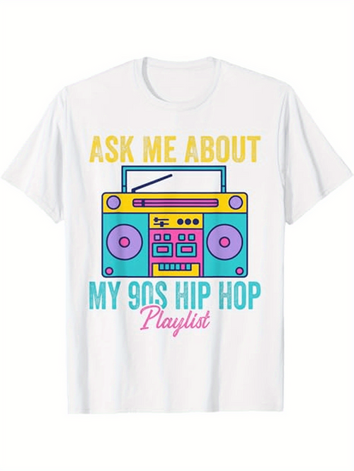 Men's Graphic T-Shirt Ask Me About Vibrant Neon Colors With Boombox And Retro Cassette Tape