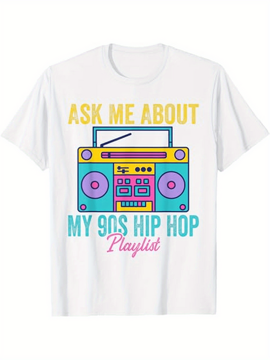 Men's Graphic T-Shirt Ask Me About Vibrant Neon Colors With Boombox And Retro Cassette Tape