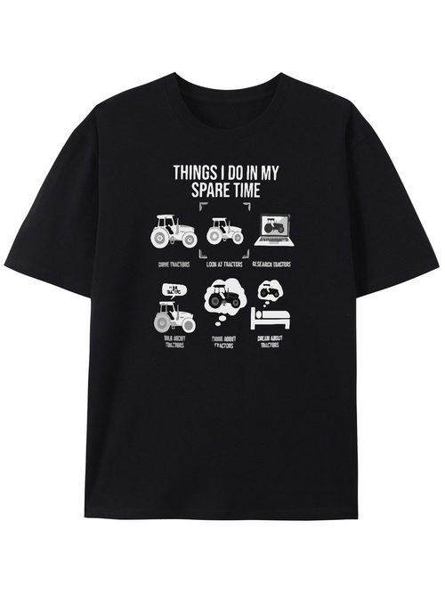 Men's Graphic T-Shirt Things I Do In My Spare Time Playful Icons And Simple Bold Motifs Tractor