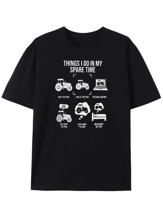Men's Graphic T-Shirt Things I Do In My Spare Time Playful Icons And Simple Bold Motifs Tractor
