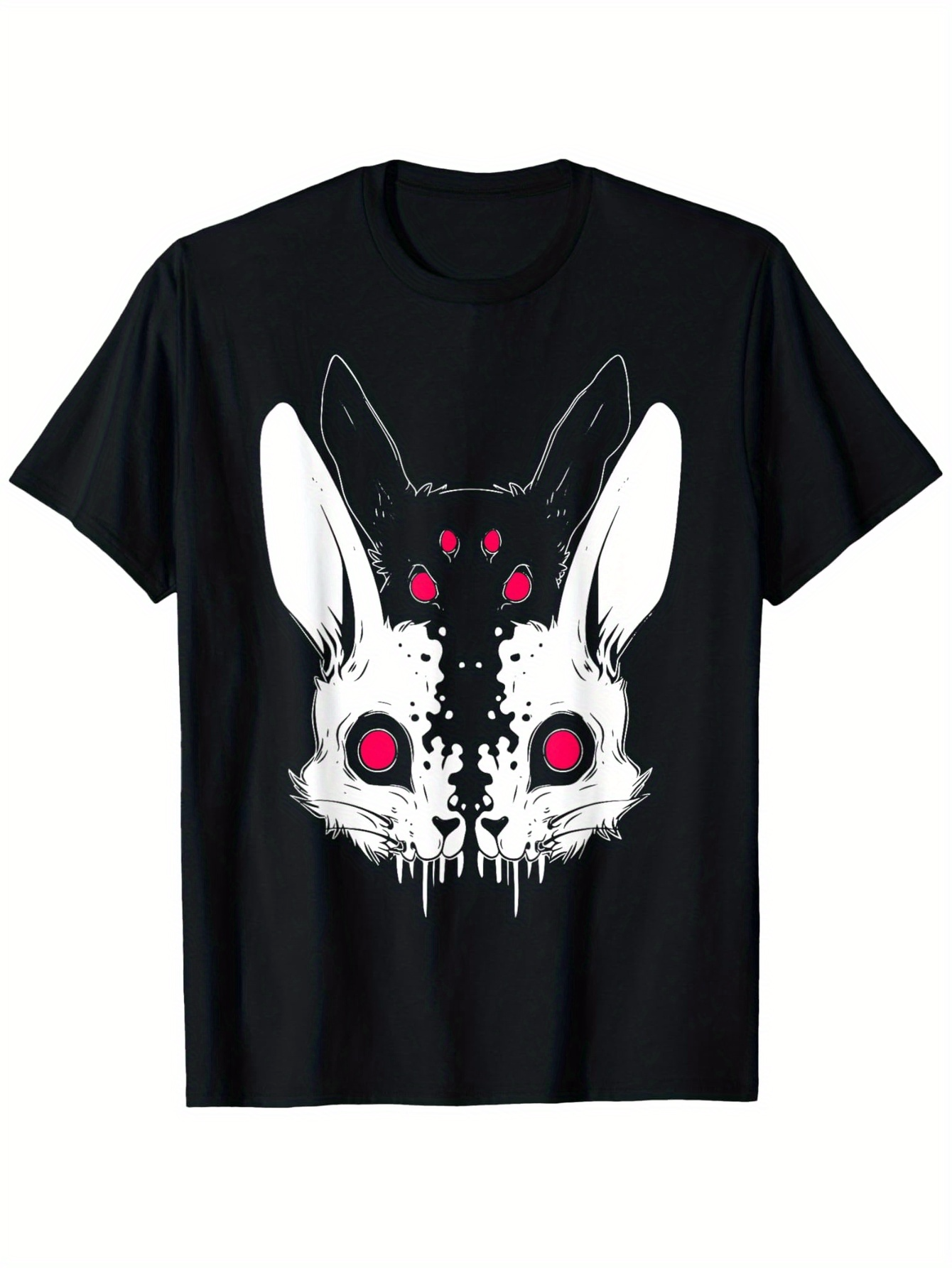 Men's Graphic T-Shirt Surreal Melting Shadows With Crimson Eyes Surrounded By Haunting Rabbit