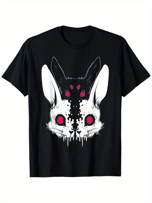 Men's Graphic T-Shirt Surreal Melting Shadows With Crimson Eyes Surrounded By Haunting Rabbit