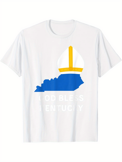 Men's Graphic T-Shirt God Bless Kentucky State Silhouette With Blue Gold Crown Illustration