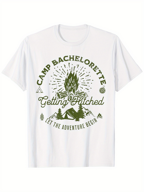 Men's Graphic T-Shirt Camp Bachelorette Adventure Begins With Forest Fire Gettin Hitched