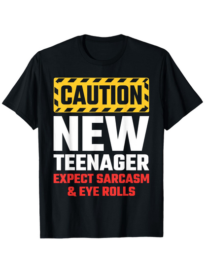 Men's Graphic T-Shirt Caution Banner With Bold Lettering Across Black Cotton Shirt
