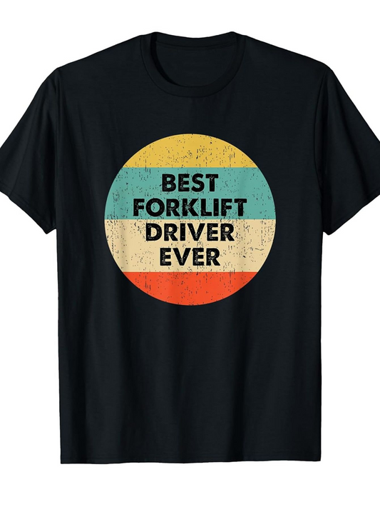 Men's Graphic T-Shirt Best Forklift Driver Ever Retro Colored Circle Print T Shirt