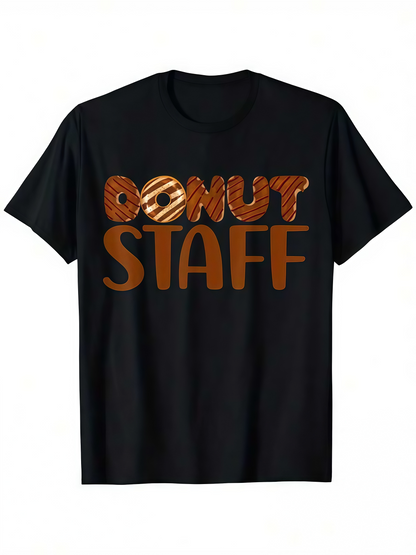 Men's Graphic T-Shirt Donut Staff With Icing Striped Letters And Playful Doughnut Graphic