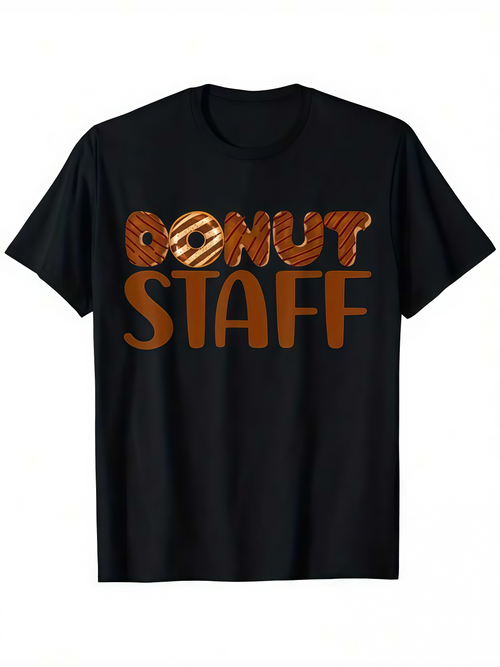 Men's Graphic T-Shirt Donut Staff With Icing Striped Letters And Playful Doughnut Graphic