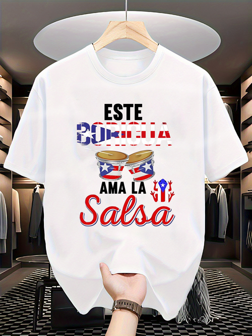 Men's Graphic T-Shirt Colorful Music Notes With Star Print Surrounding Salsa Drums