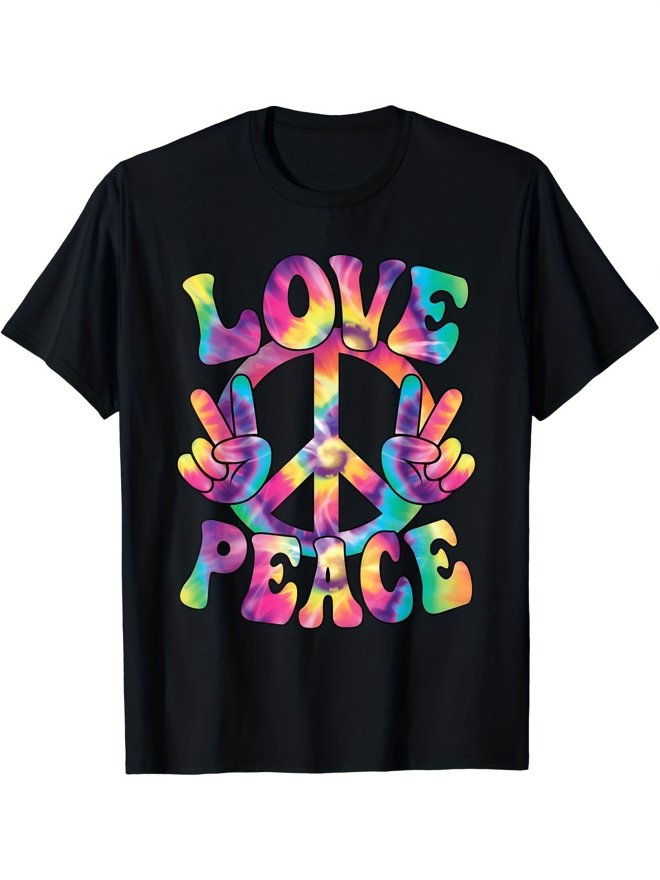 Men's Graphic T-Shirt Love Peace With Colorful Tie Dye Text And Peace Sign