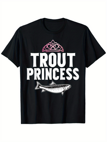 Men's Graphic T-Shirt Trout Princess With Pink Tiara Crown And Silver Fish Motif