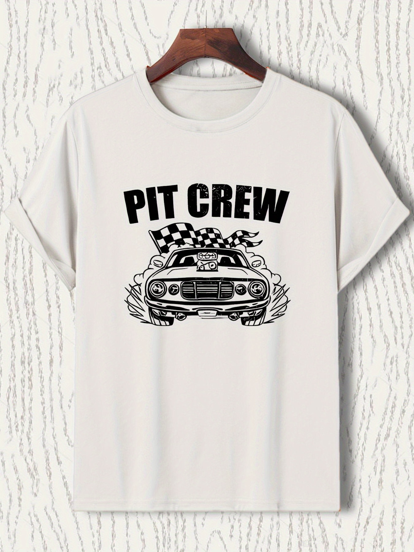 Men's Graphic T-Shirt Pit Crew With Racing Flags And Classic Muscle Car