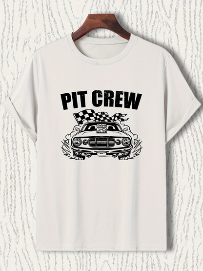 Men's Graphic T-Shirt Pit Crew With Racing Flags And Classic Muscle Car