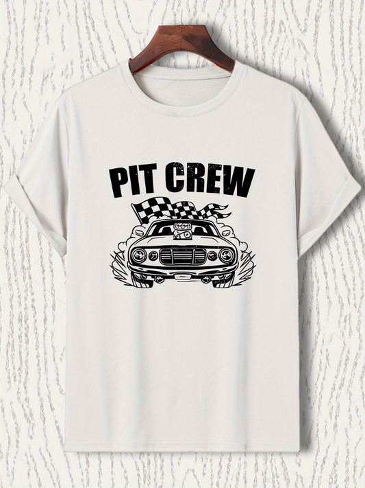 Men's Graphic T-Shirt Pit Crew With Racing Flags And Classic Muscle Car