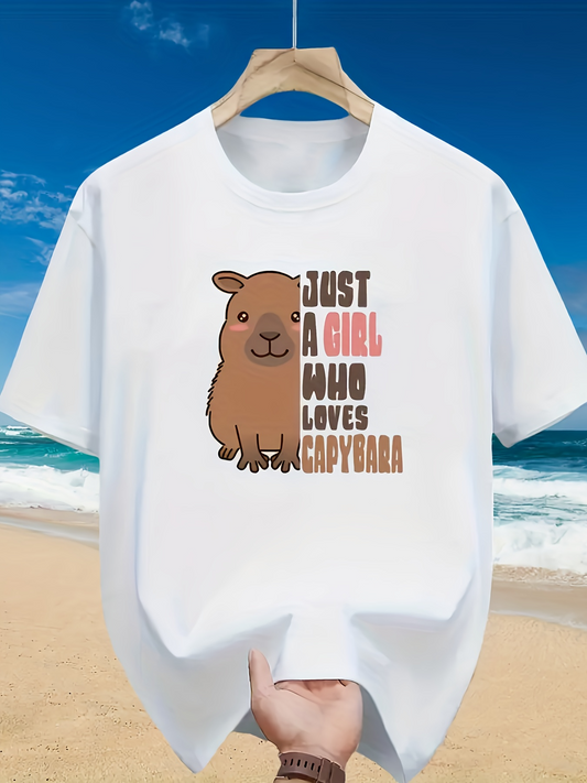 Men's Graphic T-Shirt Just A Girl Who Loves Capybara With Friendly Cartoon Style Brown Capybara