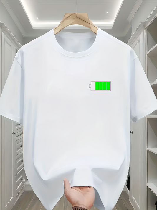 Men's Graphic T-Shirt Minimal Green Energy Bar Icon With White Power Battery