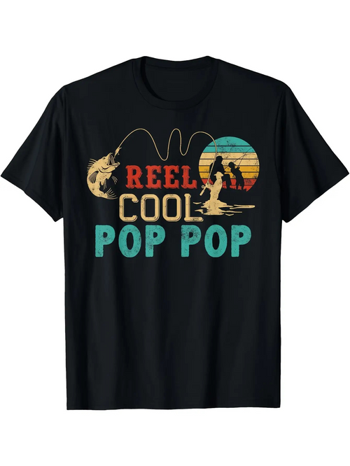 Men's Graphic T-Shirt Reel Cool Pop Pop Vintage Sunset With Fisherman Outdoors Fish