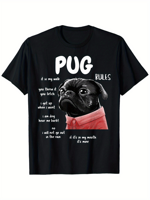 Men's Graphic T-Shirt Pug Bulls Wearing Red Scarf With Cartoon Illustration And Playful Phrases