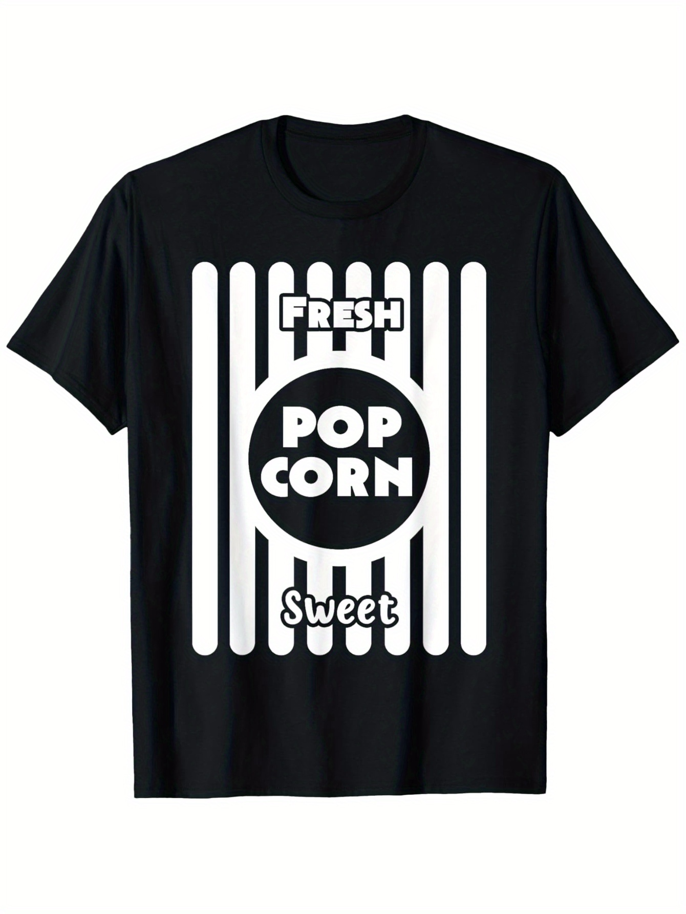 Men's Graphic T-Shirt Fresh Sweet Striped Graphic With Bold Lettered Popcorn Design