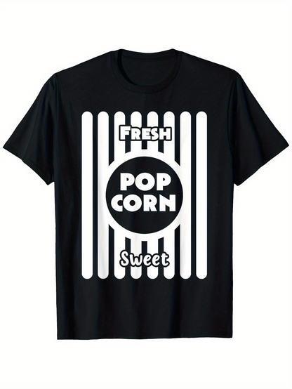 Men's Graphic T-Shirt Fresh Sweet Striped Graphic With Bold Lettered Popcorn Design