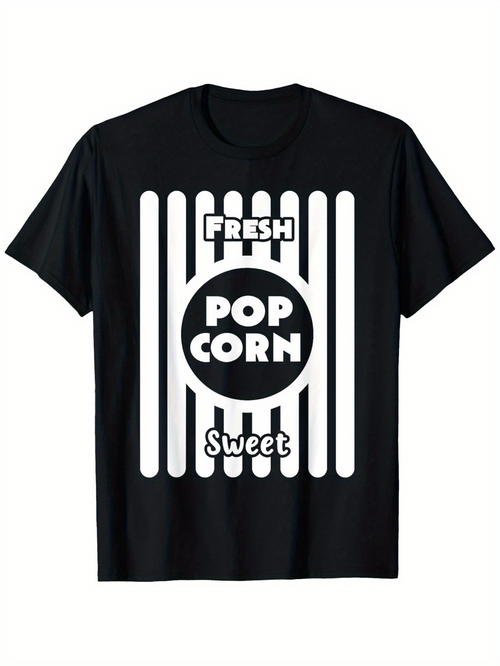 Men's Graphic T-Shirt Fresh Sweet Striped Graphic With Bold Lettered Popcorn Design