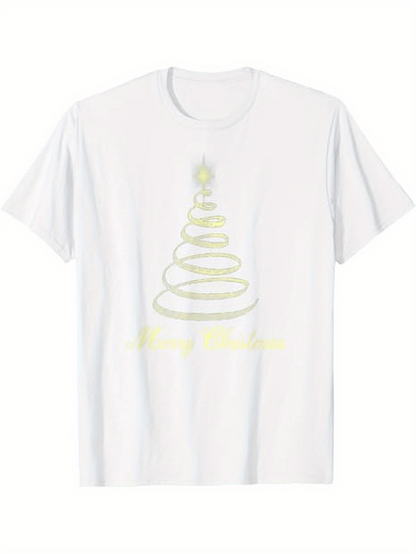 Men's Graphic T-Shirt Whimsical Glowing Spiral Tree With Star Under Winter Lights Christmas Tree