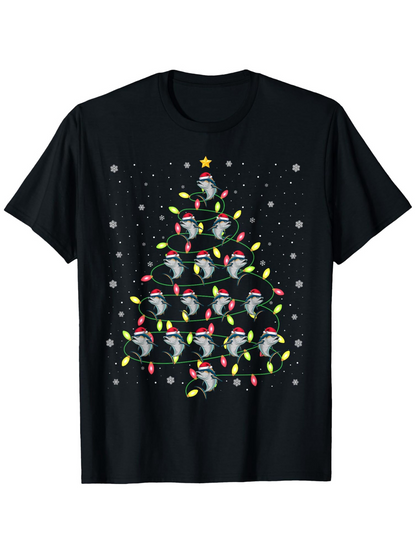 Men's Graphic T-Shirt Festive Christmas Tree With Fairy Lights And Santa Hat Shark Pattern