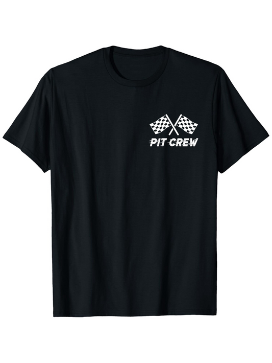 Men's Graphic T-Shirt Pit Crew With Racing Flags On Classic Cotton T Shirt