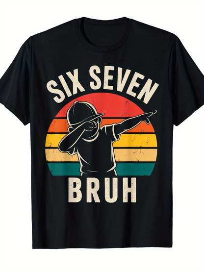 Men's Graphic T-Shirt Six Seven Bruh Sunset Vintage Stripe Dab Silhouette Boy