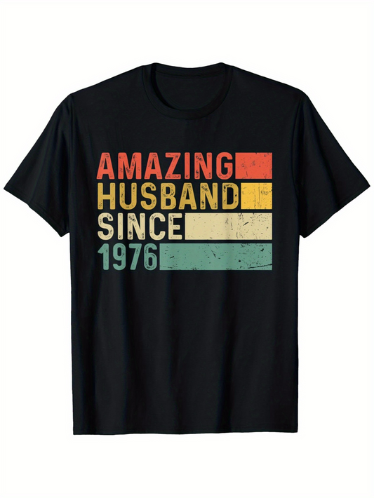 Men's Graphic T-Shirt Amazing Husband Since Nineteen Seventy Six With Vintage Color Block Graphics