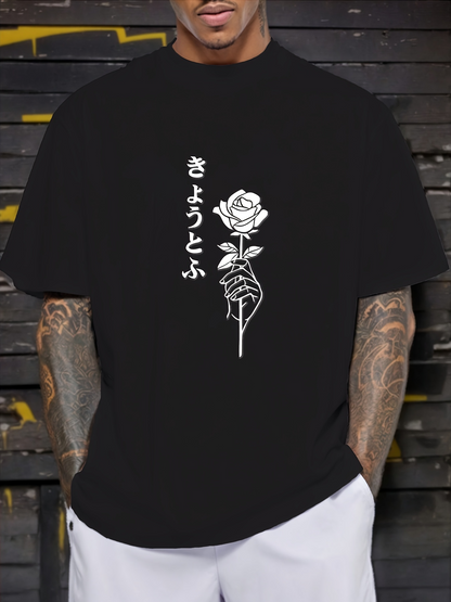 Men's Graphic T-Shirt Delicate Hand Holding A Single Blooming Rose Flower