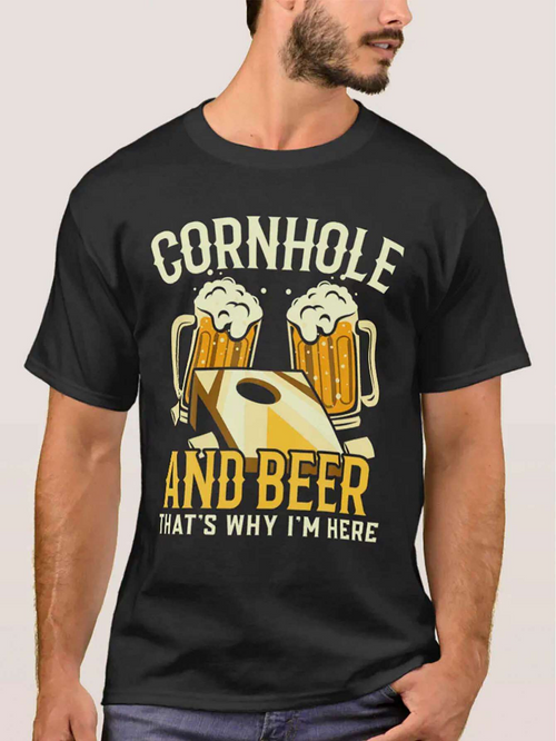 Men's Graphic T-Shirt Cornhole And Beer With Foaming Glasses Happy Party Game