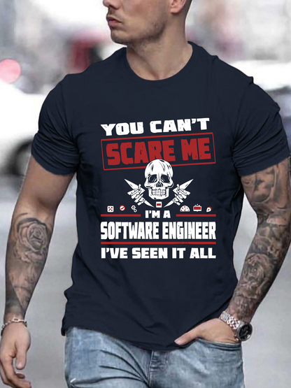 Men's Graphic T-Shirt You Cant Scare Me Bold Lettering Skull With Abstract Engineer Symbols