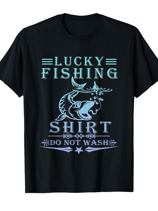 Men's Graphic T-Shirt Lucky Fishing Shirt Classic Fish With Vintage Decorative Elements