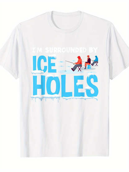 Men's Graphic T-Shirt Im Surrounded By Blue Frozen Lake With Sitting People Ice Holes