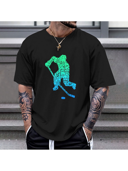 Men's Graphic T-Shirt Vibrant Patterned Ice Arena Action Silhouette Hockey Player