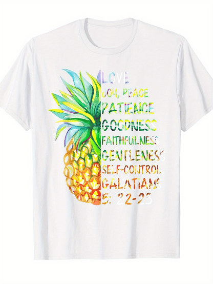 Men's Graphic T-Shirt Love Joy Patience Faithfulness Among Bright Tropical Pineapple Fruit