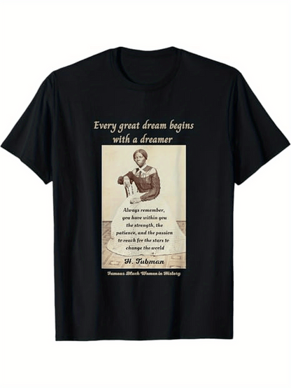 Men's Graphic T-Shirt Every Great Dream Begins With A Dreamer Inspirational Words Among Vintage Sepia Portrait Photograph Woman