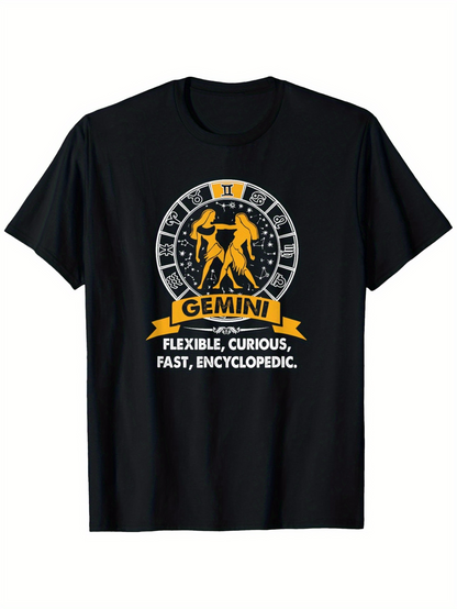 Men's Graphic T-Shirt Gemini Zodiac Sign With Stars Symbolic Twin Figures