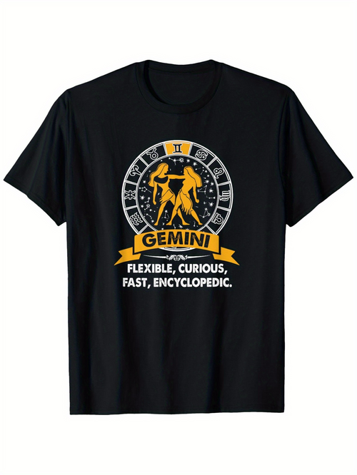 Men's Graphic T-Shirt Gemini Zodiac Sign With Stars Symbolic Twin Figures
